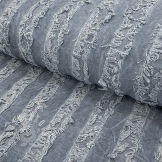 Bavlněná látka se lnem Vintage Fringe Stripe blue
