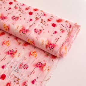 Viskóza RAYON POPLIN Pink flowers design F digital print