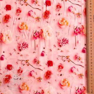 Viskóza RAYON POPLIN Pink flowers design F digital print