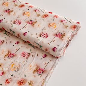 Viskóza RAYON POPLIN Pink flowers design E digital print