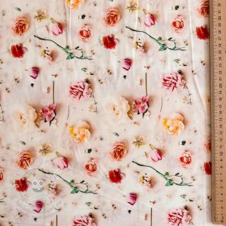 Viskóza RAYON POPLIN Pink flowers design E digital print