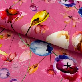 Úplet VISCOSE LYCRA HEAVY Mixed flowers pink digital print