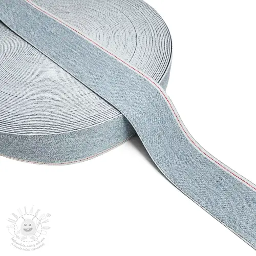 Levně Guma hladká 4 cm JEANS WHITE STRIPE light blue