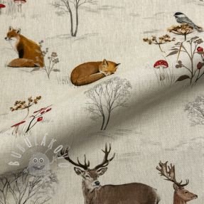 Dekorační látka premium Linenlook Winter Forest Animals digital print