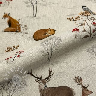 Dekorační látka premium Linenlook Winter Forest Animals digital print
