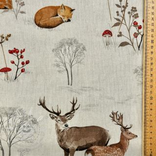 Dekorační látka premium Linenlook Winter Forest Animals digital print