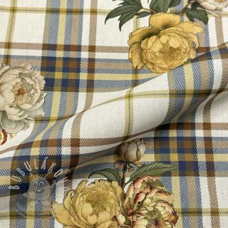 Dekorační látka premium Linenlook Classic Peony Check digital print