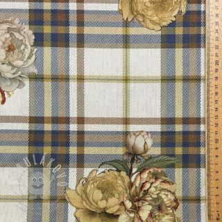 Dekorační látka premium Linenlook Classic Peony Check digital print