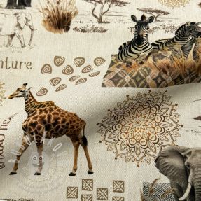 Dekorační látka premium Linenlook Wildlife Safari Trip digital print