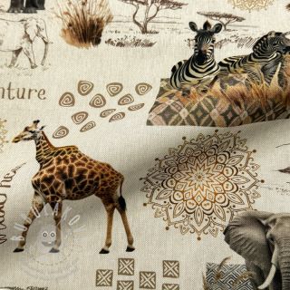 Dekorační látka premium Linenlook Wildlife Safari Trip digital print