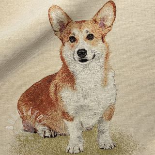 Dekorační látka GOBELIN PREMIUM Sitting Corgi Dog PANEL