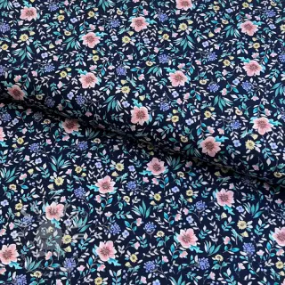Bavlněná látka Flowers Tara navy design B digital print