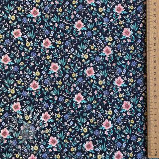 Bavlněná látka Flowers Tara navy design B digital print