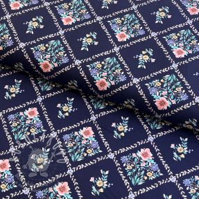 Bavlněná látka Flowers Tara navy design A digital print