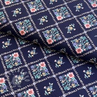 Bavlněná látka Flowers Tara navy design A digital print