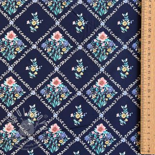 Bavlněná látka Flowers Tara navy design A digital print