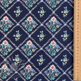 Bavlněná látka Flowers Tara navy design A digital print