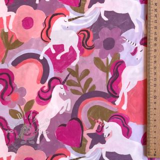 Bavlněná látka Unicorns mauve digital print