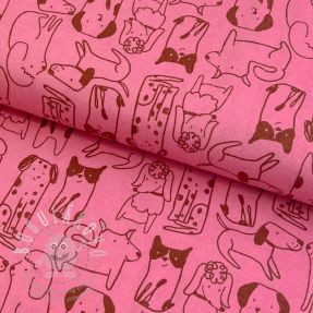 Bavlněná látka FLANNEL Dogs pink