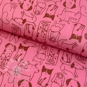 Bavlněná látka FLANNEL Dogs pink