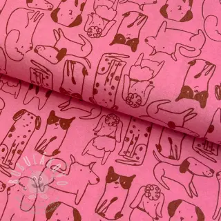 Bavlněná látka FLANNEL Dogs pink