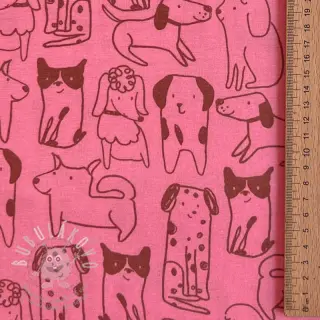 Bavlněná látka FLANNEL Dogs pink