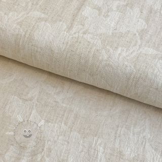 Bavlněná látka se lnem JACQUARD Flowers natural