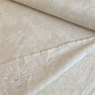 Bavlněná látka se lnem JACQUARD Flowers natural