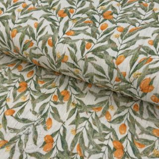 Dvojitá gázovina/mušelín Leaves off white digital print