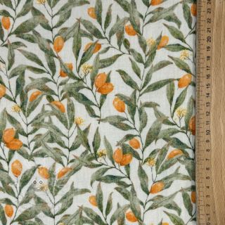 Dvojitá gázovina/mušelín Leaves off white digital print