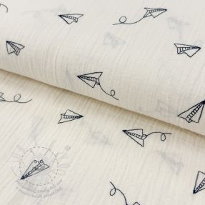 Dvojitá gázovina/mušelín EMBROIDERY Paper plane natural