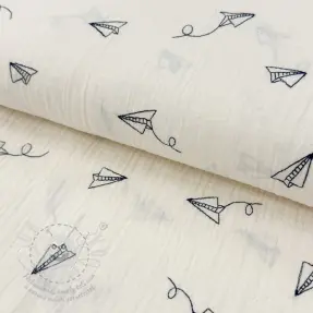 Dvojitá gázovina/mušelín EMBROIDERY Paper plane natural