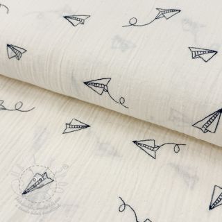Dvojitá gázovina/mušelín EMBROIDERY Paper plane natural