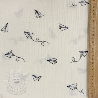 Dvojitá gázovina/mušelín EMBROIDERY Paper plane natural
