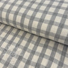 Dvojitá gázovina/mušelín LINEN YARN DYED Checks grey natural