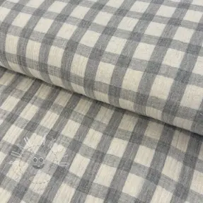 Dvojitá gázovina/mušelín LINEN YARN DYED Checks grey natural