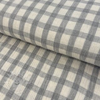 Dvojitá gázovina/mušelín LINEN YARN DYED Checks grey natural