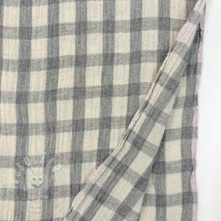Dvojitá gázovina/mušelín LINEN YARN DYED Checks grey natural