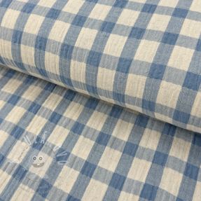 Dvojitá gázovina/mušelín LINEN YARN DYED Checks light blue natural