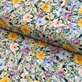 Viskóza se lnem CREPE Flowers Simi digital print