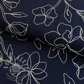 Viskóza se lnem EMBROIDERY Flower Danielle navy