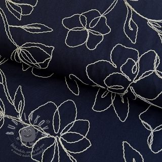 Viskóza se lnem EMBROIDERY Flower Danielle navy