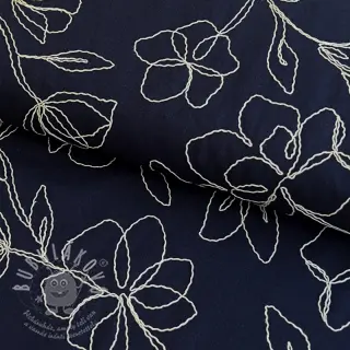 Viskóza se lnem EMBROIDERY Flower Danielle navy