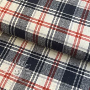 Bavlněná látka YARN DYED CHECK BRUSHED navy brick
