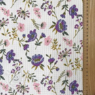 Bavlna s vaflovou vazbou Flowers white digital print