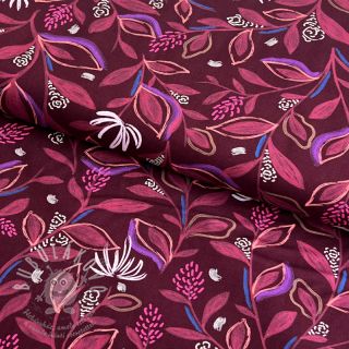 Bavlněná látka Leaves bordeaux digital print