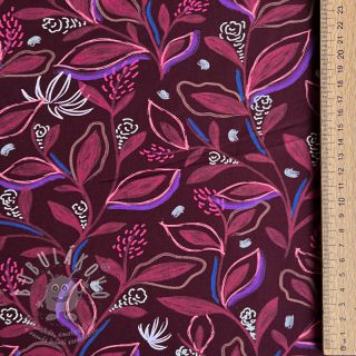 Bavlněná látka Leaves bordeaux digital print