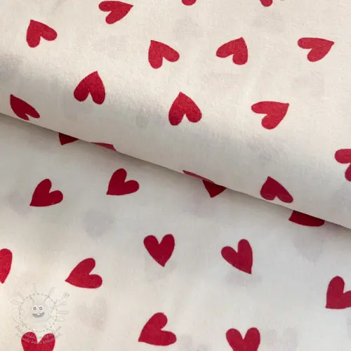 Levně Bavlněná látka FLANNEL Hearts off white
