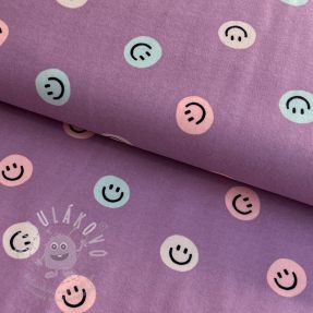 Bavlněná látka FLANNEL Happy faces lavender