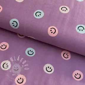 Bavlněná látka FLANNEL Happy faces lavender
